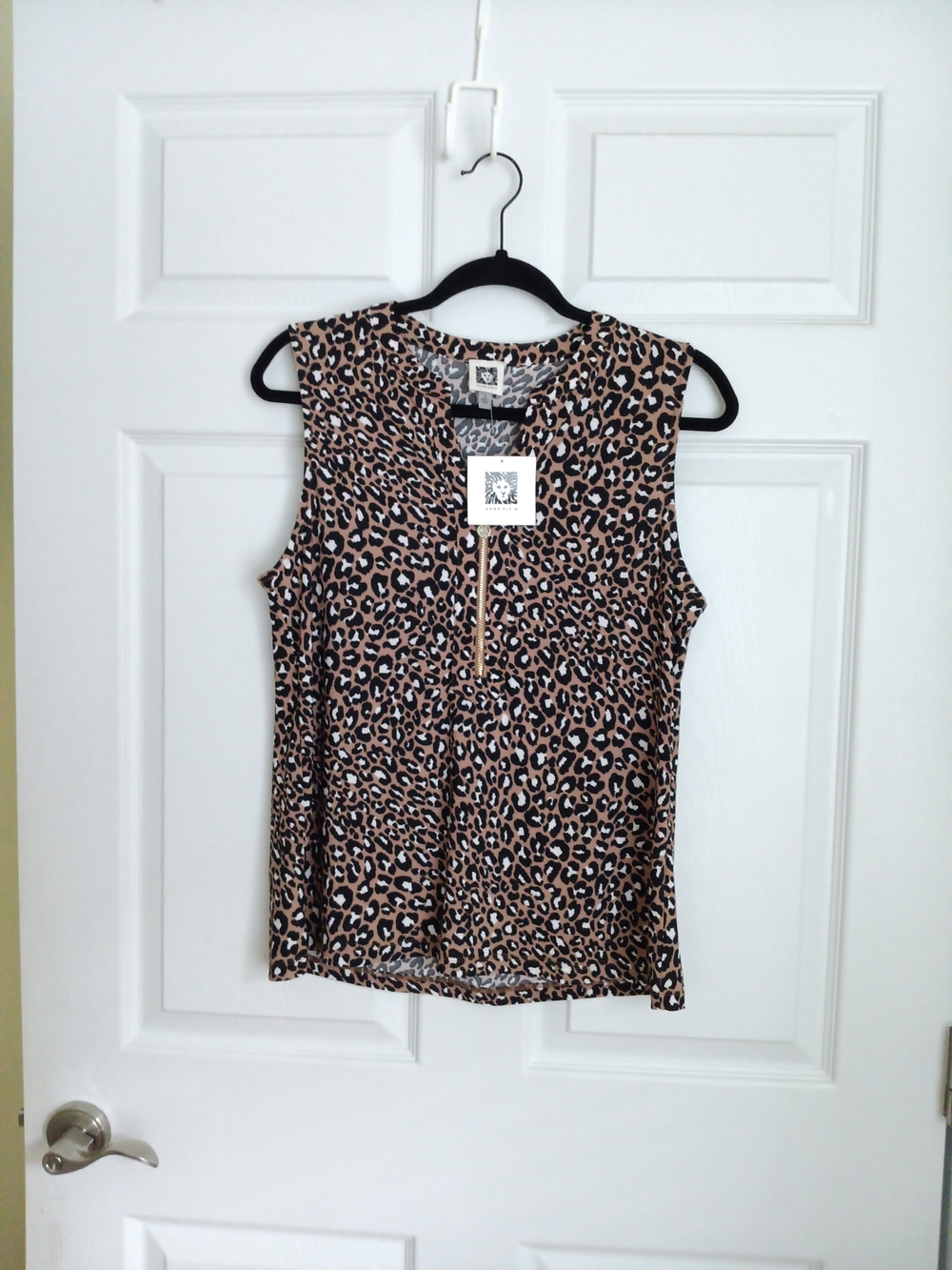 Anne Klein NWT Leopard Print Half-Zip Sleeveless Blouse Size S